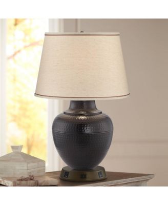 Rustic Farmhouse Table Lamp Tall with USB and AC Power Outlet