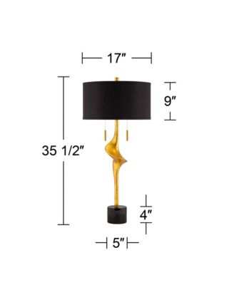 Athena 35 1/2" Tall Sculptural Large Modern End Table Lamps Set of 2 Pull Chain Gold Leaf Living Room Bedroom Shade