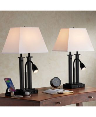 Deacon 26" High Industrial Desk Lamps Set of 2 USB Port AC Power Outlet Gooseneckk Metal Charging