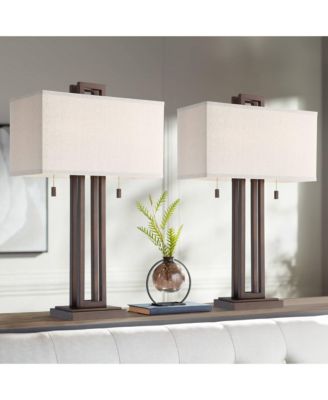 Gossard 30" Tall Large Industrial End Table Lamps Set of 2 Pull Chain Bronze Finish Metal Living Room