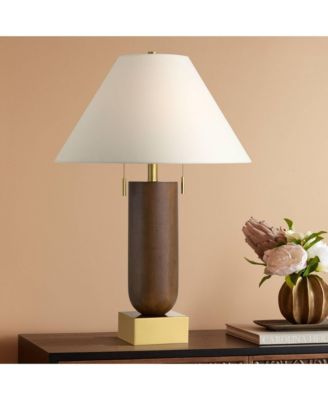  Madera 27 3/4" Brass and Wood USB Table Lamp Set of 2