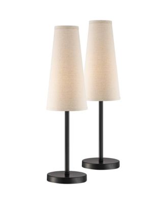 Modern Table Lamps 26" High Set of 2 Dark Espresso Bronze Metal Off Linen Cone Shade for Bedroom Living Room House Home Nightstand