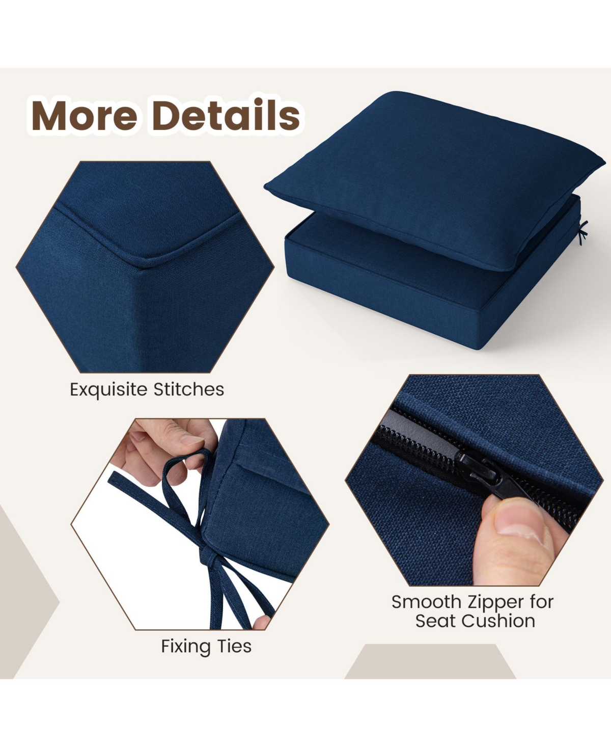 Sugift Deep Seat Chair Cushion Pads Set with Rope Belts for Indoor and Outdoor