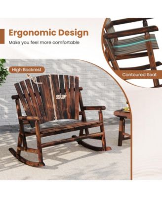 Outdoor Adirondack Rocking Chair for Adults with High Back and Slatted Seat