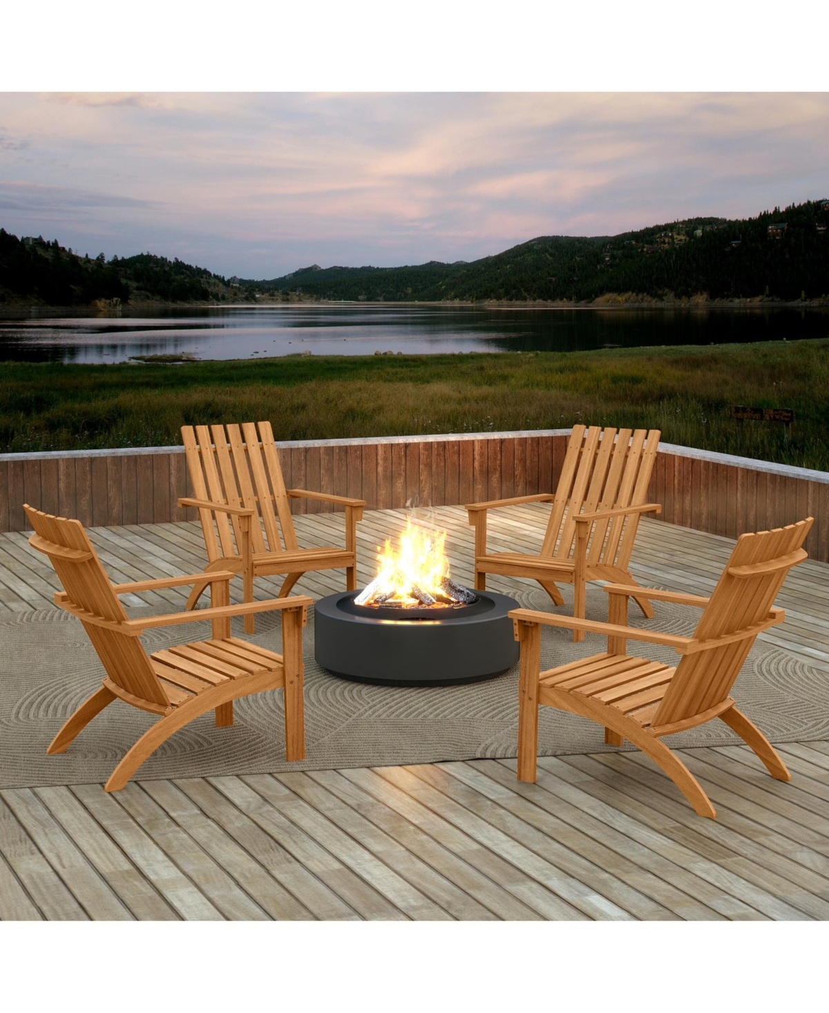 Sugift Acacia Wood Patio Adirondack Chair with Inclined Seat and High Backrest for Porch