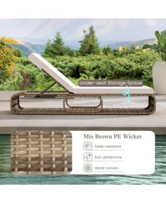 7-Position Adjustable PE Rattan Outdoor Chaise Lounge Chair