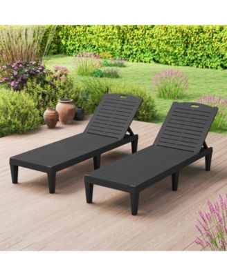 Outdoor PP Chaise Lounge Chairs Set of 2 with 4-Position Adjustable Backrests