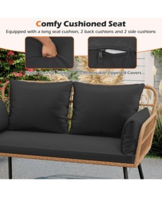 Outdoor Rattan 2-Seat Chair with Seat Back Cushions and Heavy-Duty Metal Legs