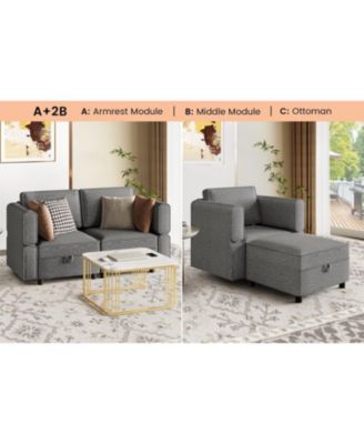 Loveseat Sofa with Storage Seat, Modern 2-Seater Modular Couch for Small Spaces