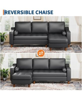 88.9" L-Shaped Leather Sofa with Chaise, Mid-Century Modern 3-Seater Couch