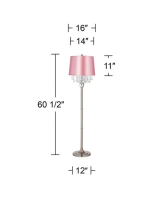 Crystals Traditional 60 1/2" Tall Standing Floor Lamp Foot Switch Satin Steel Finish Drum Satin Shade