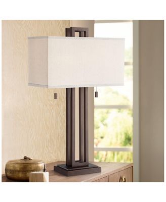 Gossard Modern Industrial Table Lamp 30" Tall Bronze with USB Charging Port  Rectangular Shade for Bedroom Living Room Office