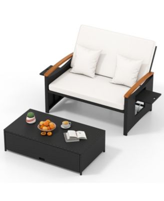 Outdoor Wicker Daybed with Folding Panels and Storage Ottoman