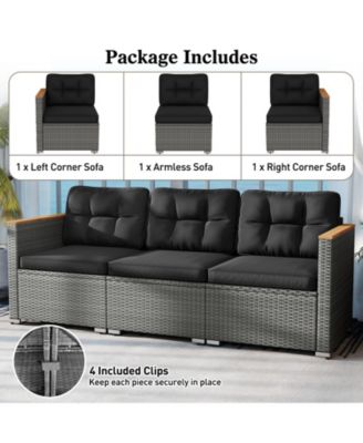 3-Seat Patio Couch Sofa PE Rattan Loveseat Furniture Set with Deep Seating and Cushion