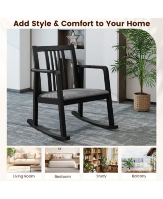 Rocking Chair with Slatted Back and Curved Armrests