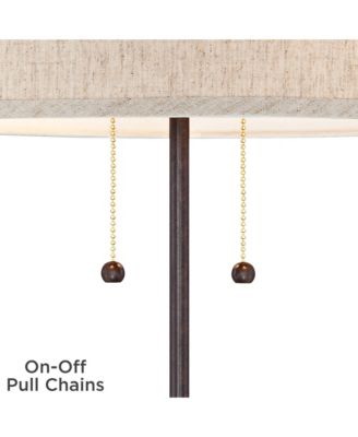 Modern Accent Table Lamps 23.5" High Set of 2 with Hotel Style USB and AC Power Outlet in Base Fabric Drum Shade for Living Room