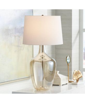 Ania Modern Table Lamp 31" Tall Clear Champagne Glass with Table Top Dimmer e Fabric Drum Shade for Bedroom Living Room