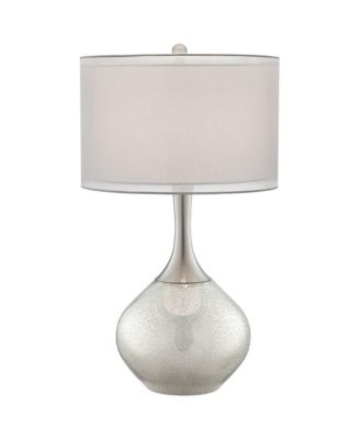 Modern Table Lamp 30 1/2" Tall with USB Dimmer Mercury Glass Double Drum Shade for Bedroom Living Room House Bedside Nightstand