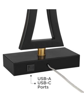 Roxie Modern Table Lamps Set of 2 with Marble Riser 31" Tall USB Charging Port Rectangular Fabric Shades for Bedroom House