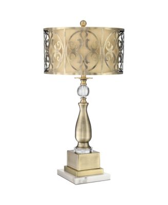 Doris Traditional Table Lamp with Marble Riser 30 1/2" Tall Brass stick Openwork Double Drum Shades for Living Room