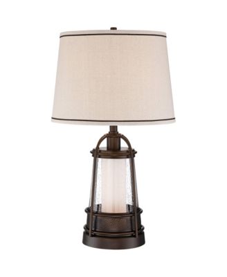 Hugh 26" Tall Rustic Farmhouse Lantern Table Lamps with LED Nightlights, Set of 2