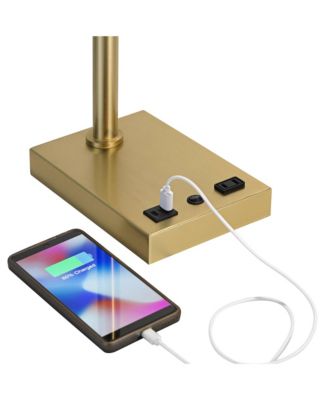Keegan 24 1/2" High Modern Desk Lamp Adjustable USB Port AC Power Outlet Gold Brass Finish Metal Charging