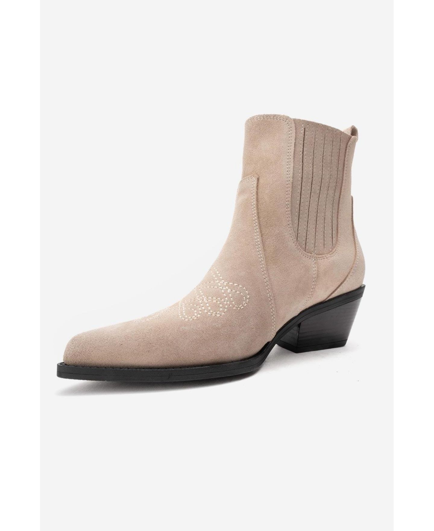 Женские ботинки Forever & Always Shoes Julieta Leather Block Heel Western Boot, цвет: Бежевый замшевый — фото 4