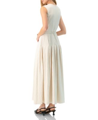 Women's Sleeveless Long Dress with Wide Skirt Pleats