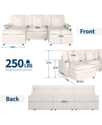 108" Modular Sectional Sofa, U-Shaped Chenille Cloud Couch with Storage Armrest and Charging