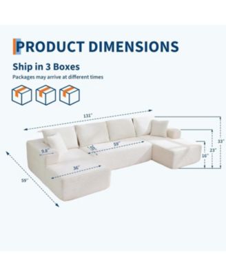 130" U-Shaped Modular Sectional Sofa, Boneless Cloud Couch with 2 Chaise and Pillows