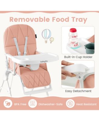 Toddler Foldable High Chair Easy Clean Compact Highchair w/ Removable Adjustable Tray