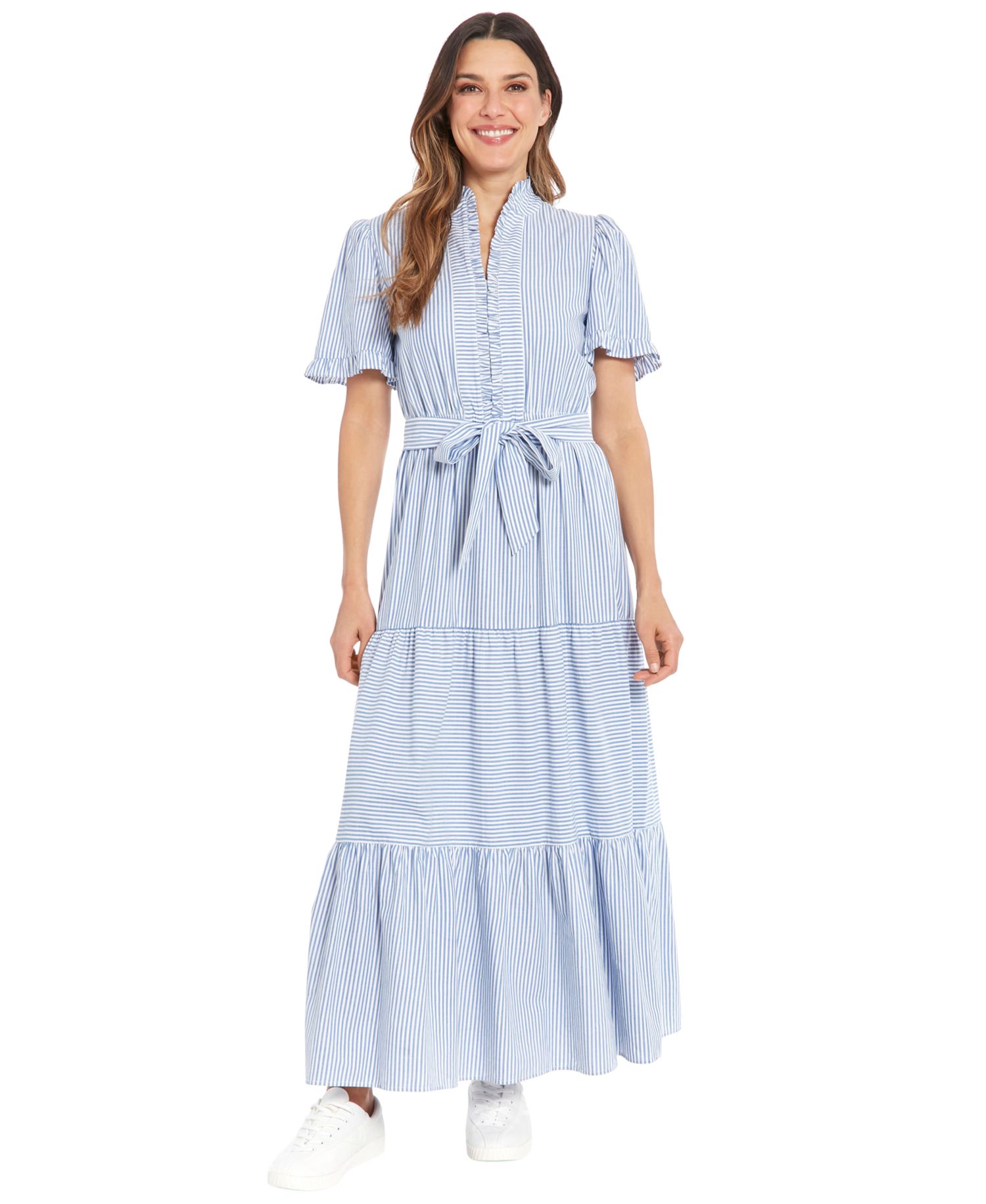 Petite Fit & Flare Slit Neck Tiered Maxi Dress
