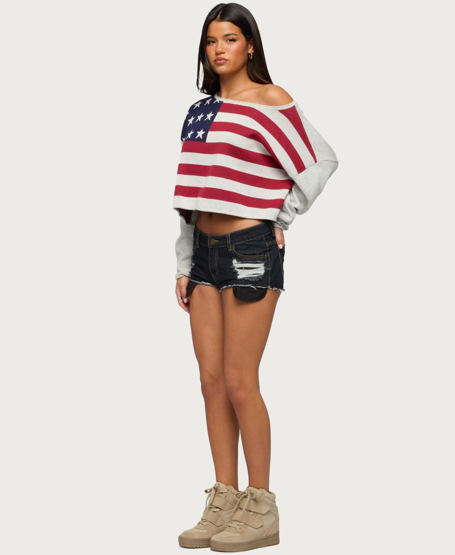 Women's Usa Off Shoulder Sweater