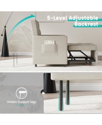 3-in-1 Convertible Sleeper Chair, Pull-Out Sofa Bed with Adjustable Backrest, Linen Fabric