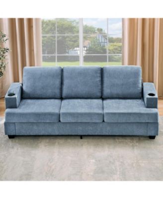 89" 3-Seater Sofa, Chenille Couch with Deep Seat, Cup Holders and Storage Pockets