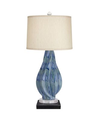 Teresa Modern Table Lamp with Square  Marble Riser 31" Tall Teal Ceramic  Drum Shade for Bedroom Living Room Nightstand