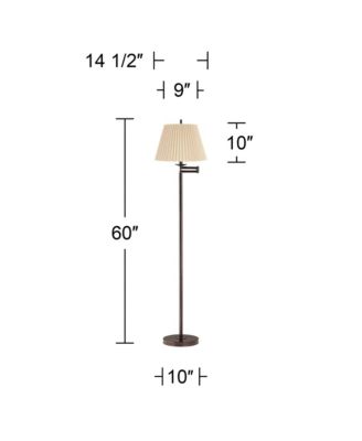 Modern 60" Tall Standing Floor Lamp Skinny Adjustable Swing Arm Metal Bronze Finish Pleated