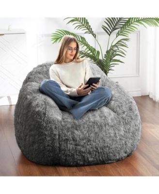 Bean Bag Chair, Adult Bean Bag Couch with Armrest, Soft Fluffy Faux Fur Beanbag Chair for Reading, Plush Lazy Sofa High-Density Foam Floor Sofa for Living Room