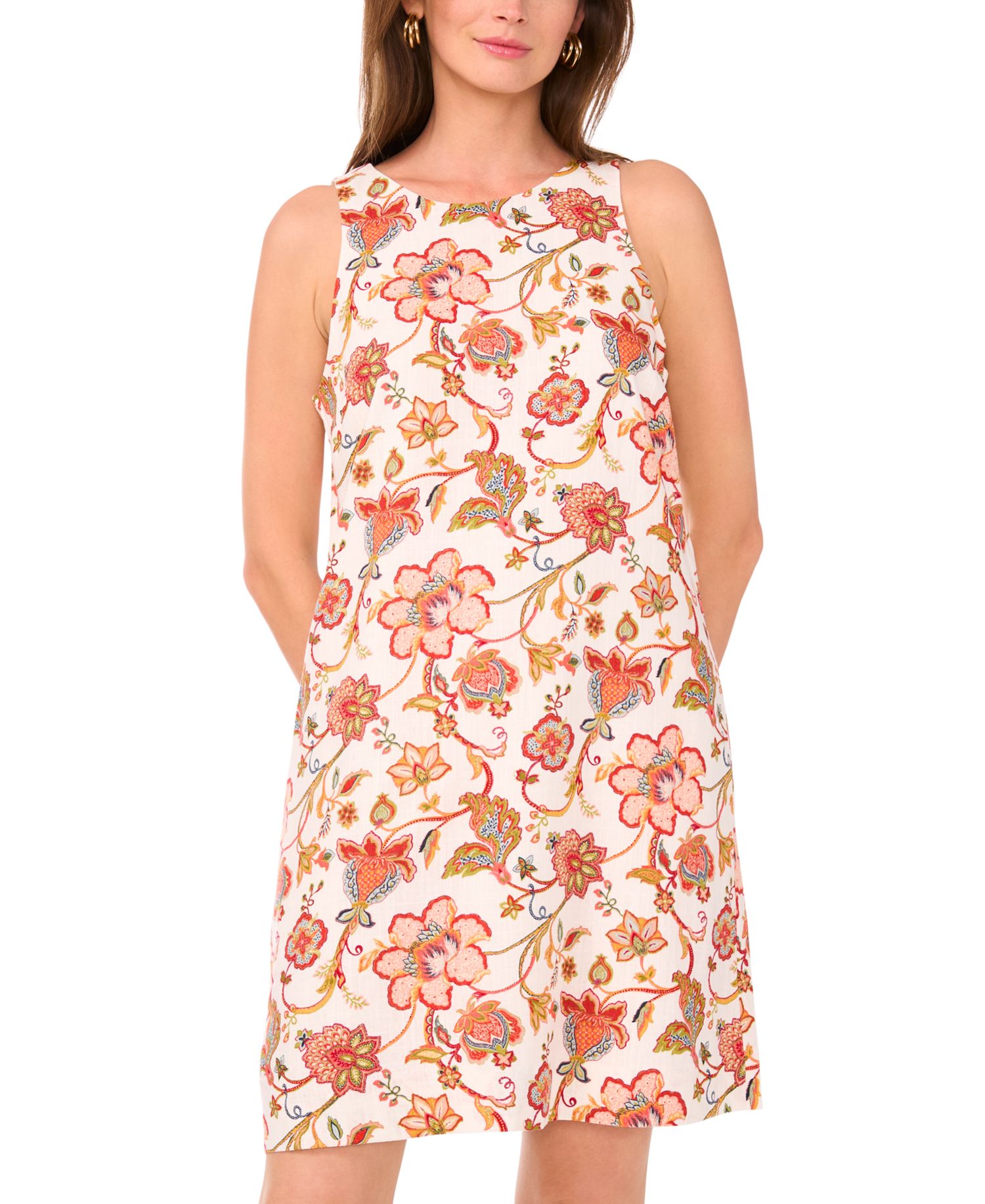 Petite Floral Printed Round Neck Dress