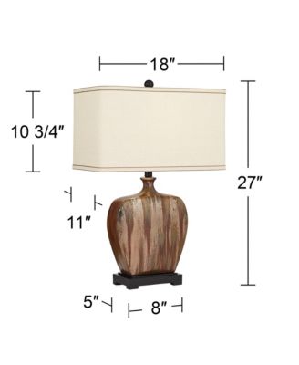 Julius Modern Table Lamps 27" Tall Set of 2 Ceramic Copper Drip Rectangular Fabric Shade for Bedroom Living Room Bedside Office