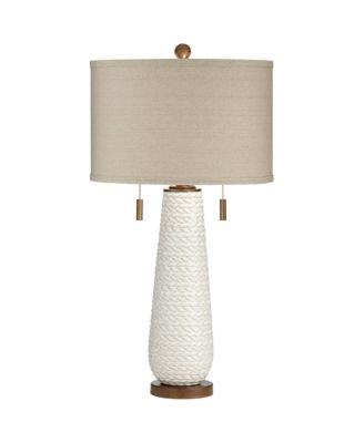 Kingston Modern Mid Century Table Lamp 32 3/4" Tall Ceramic with USB Dimmer Drum Shade for Bedroom Living Room Office
