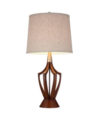 St. Claire 30 3/4" Tall Open Base Large Mid Century Modern End Table Lamps Set of 2 Wood Finish Living Room Bedroom