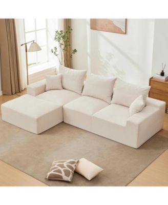 110" Modular Sectional Sofa, L-Shaped Corduroy Couch with Chaise and Pillows