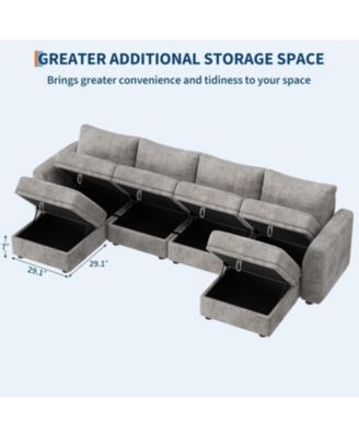 141" Sectional Sofa, U-Shaped Cloud Couch with Storage and Ottoman, 6-Seat Chenille Sofa