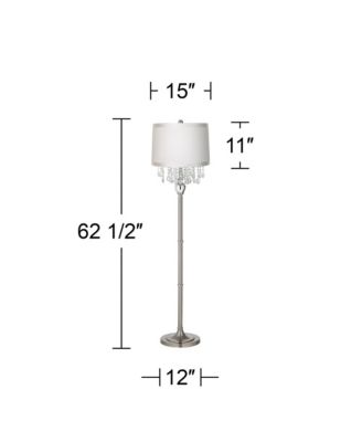 Modern Floor Lamp Standing 60 1/2" Tall Satin Steel Crystal Fabric Drum Shade for Living Room Bedroom Office House Home