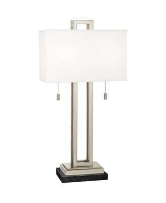 Modern Table Lamp with Marble Riser 30" Tall Brushed Nickel  Fabric Shade for Bedroom Living Room