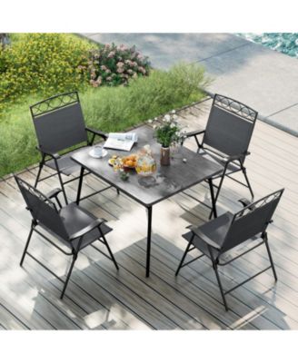 Set of 4 Folding Patio Dining Chairs with Armrests and Breathable Fabric Seat