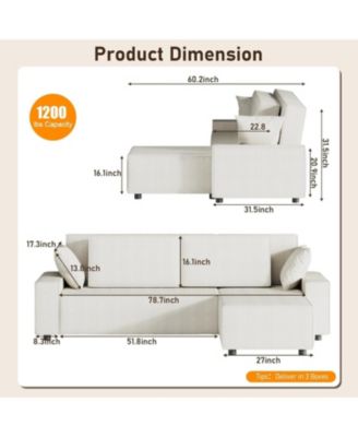 Corduroy Sectional Sofa, L-Shaped Couch with Deep Chaise for Living Room and Apartment