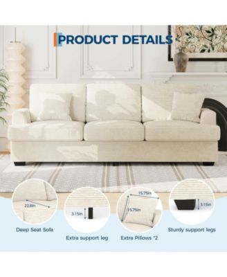 86" Corduroy Sofa, Modern Deep Seat Couch with Pillows and Removable Cover