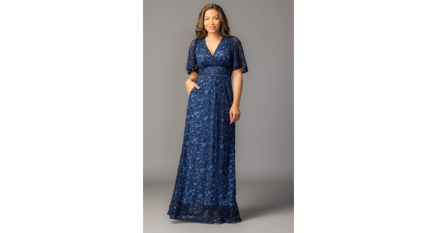 Women's Luminous Sequin Lace Evening Gown with Pockets